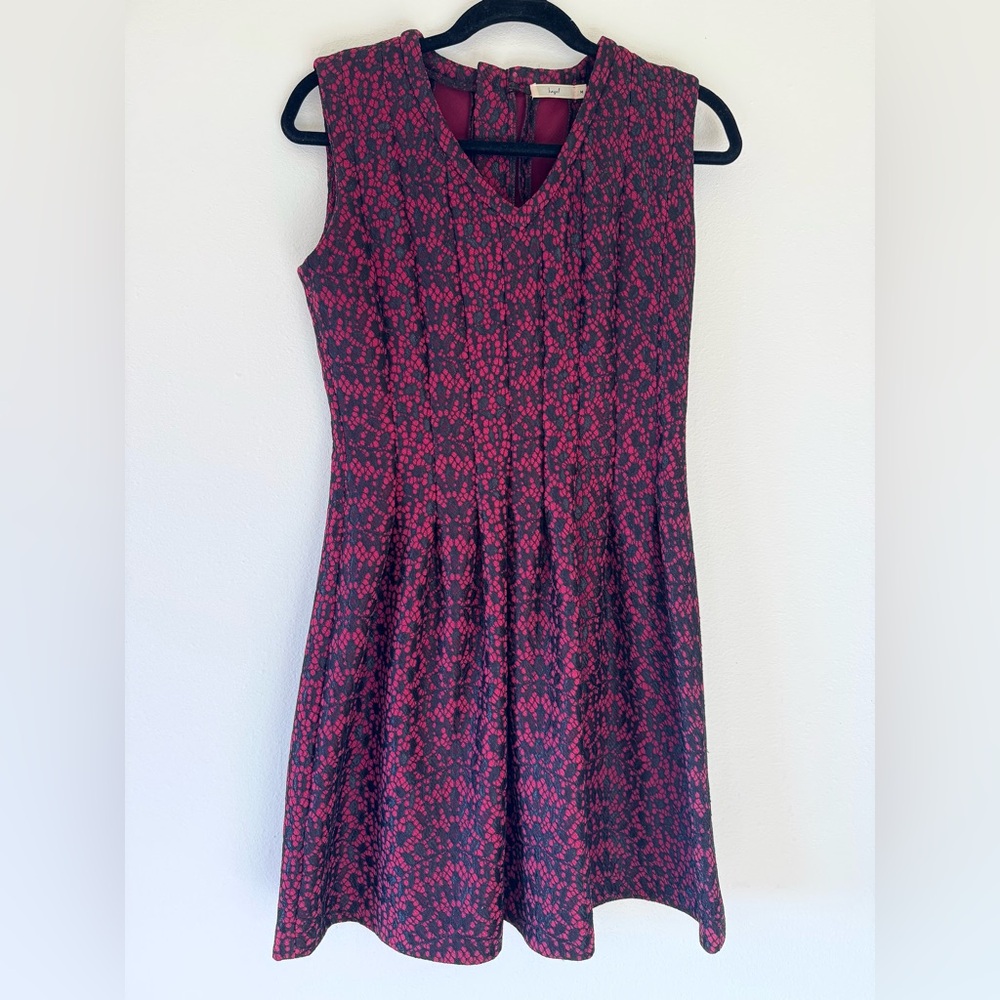 Scarlett Red & Black Chantilly Lace Style Midi A-line Dress Sz M